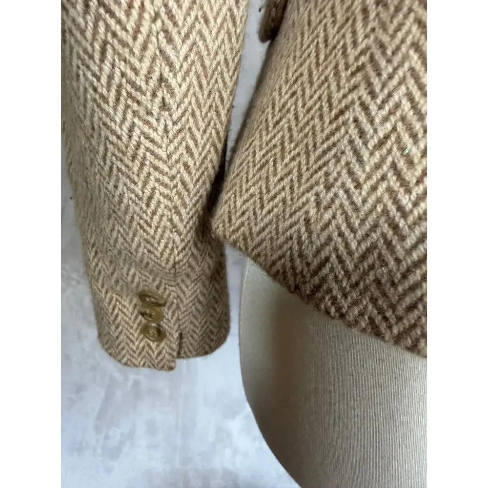 Ralph Lauren Collection Blazer Womens 6 Tan Herringbone Wool Cashmere Luxury - Picture 6 of 13